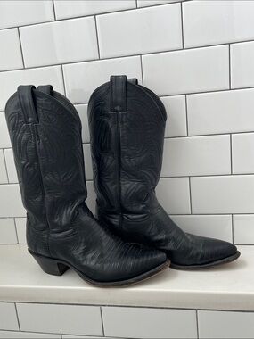 Vintage Black Cowboy Boots— Lizard and Leather by Justin Boots